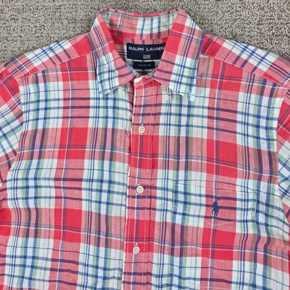 Ralph Lauren Sport Mens Plaid Short Sleeve Button Down Shirt‎ Size M Lightweight